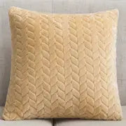 Luxurious faux fur throw pillow cover in plush soft material for sofa and bedroom home decor available in beige
