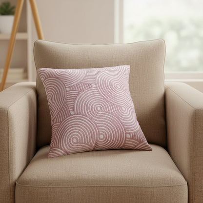 Luxury Pink and white embroidered cotton cushion cover with modern design. Style 1