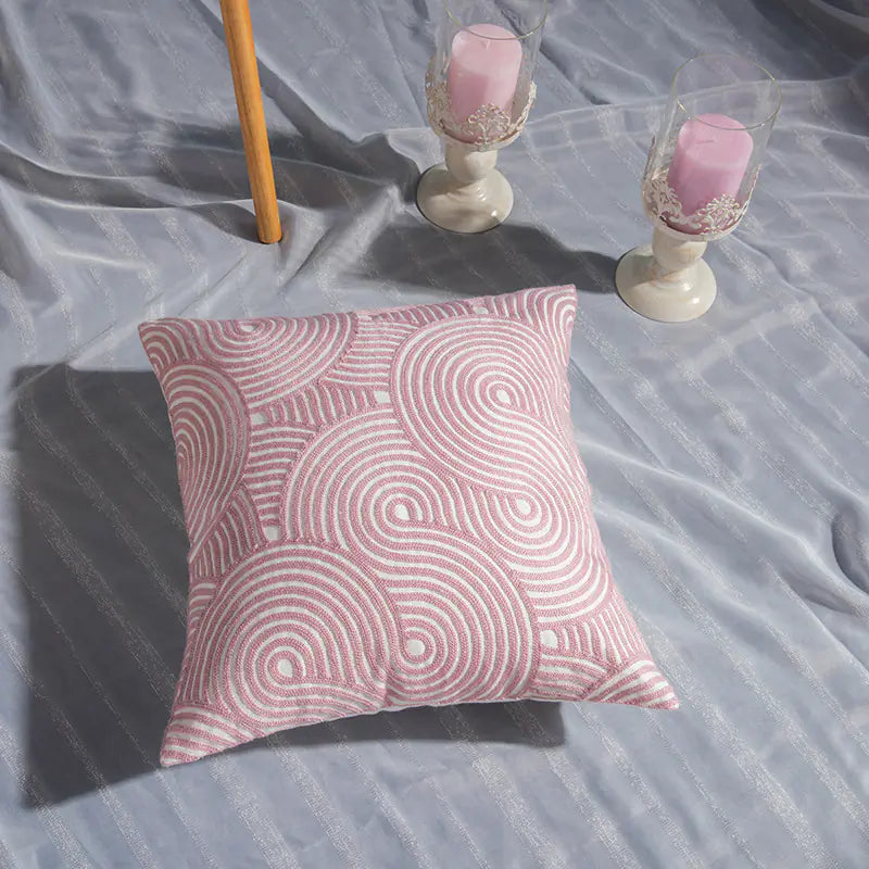 Luxury Pink and white embroidered cotton cushion cover with modern design. Style 1A