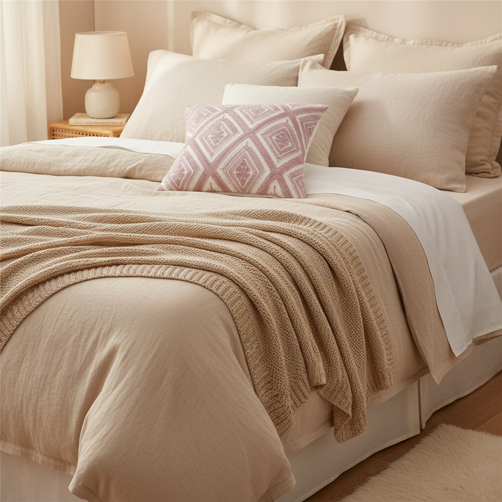 Luxury Pink and white embroidered cotton cushion cover with modern design. Style 2