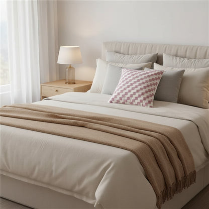 Luxury Pink and white embroidered cotton cushion cover with modern design. Style 4