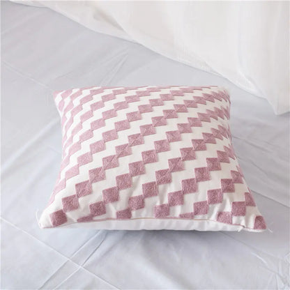 Luxury Pink and white embroidered cotton cushion cover with modern design. Style 4A