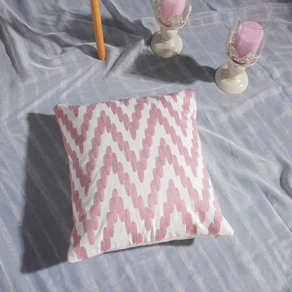 Luxury Pink and white embroidered cotton cushion cover with modern design. Style 5A