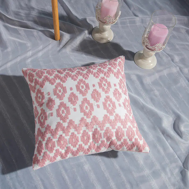 Luxury Pink and white embroidered cotton cushion cover with modern design. Style 6A
