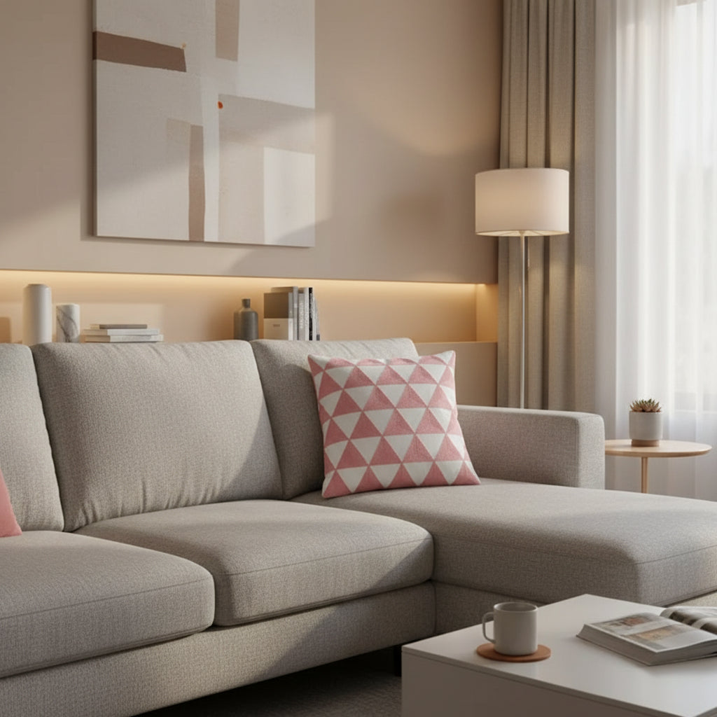 Luxury Pink and white embroidered cotton cushion cover with modern design. Style 7