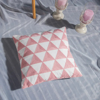 Luxury Pink and white embroidered cotton cushion cover with modern design. Style 7A