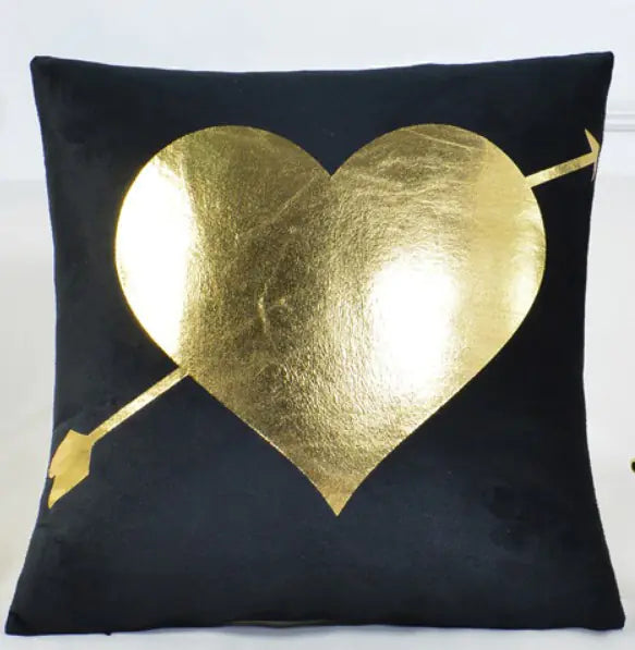Luxury black and gold velvet cushion cover with peach skin texture, 45x45cm decorative throw pillow case with romantic pattern for living room or bedroom decor. 1A