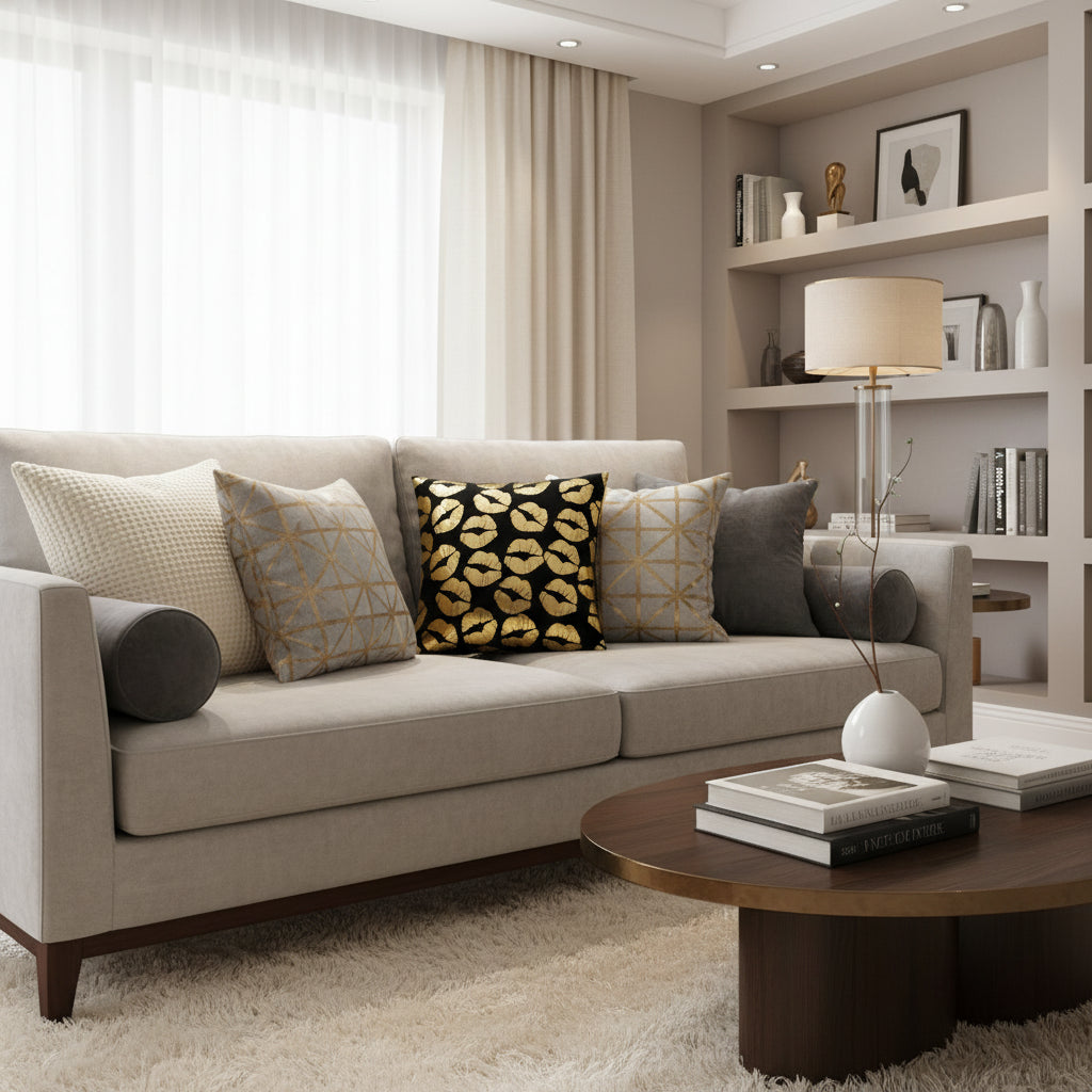 Luxury black and gold velvet cushion cover with peach skin texture, 45x45cm decorative throw pillow case with romantic pattern for living room or bedroom decor. 2