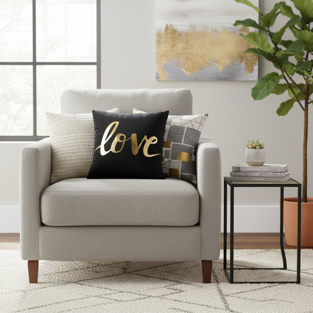 Luxury black and gold velvet cushion cover with peach skin texture, 45x45cm decorative throw pillow case with romantic pattern for living room or bedroom decor. 4