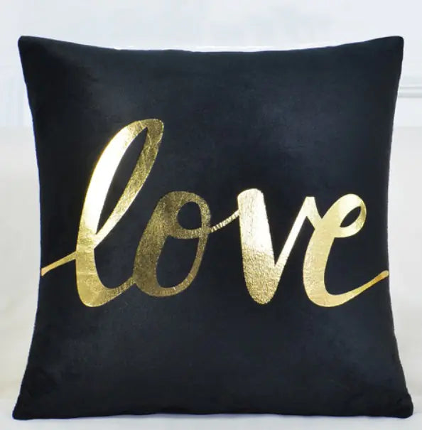 Luxury black and gold velvet cushion cover with peach skin texture, 45x45cm decorative throw pillow case with romantic pattern for living room or bedroom decor. 4A