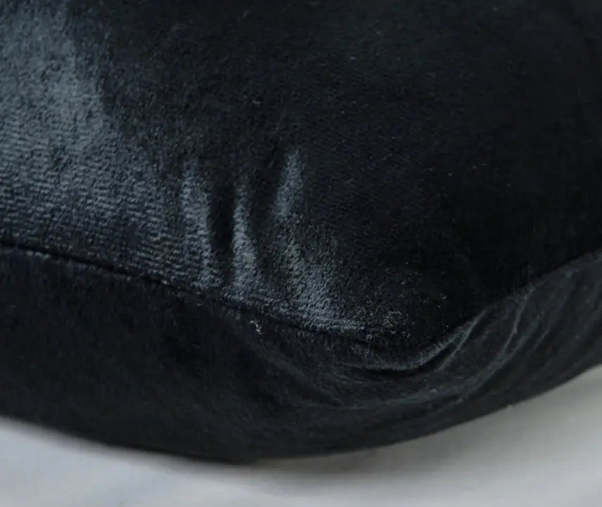 Luxury black and gold velvet cushion cover with peach skin texture, 45x45cm decorative throw pillow case with romantic pattern for living room or bedroom decor. A