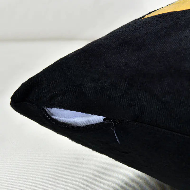 Luxury black and gold velvet cushion cover with peach skin texture, 45x45cm decorative throw pillow case with romantic pattern for living room or bedroom decor. C