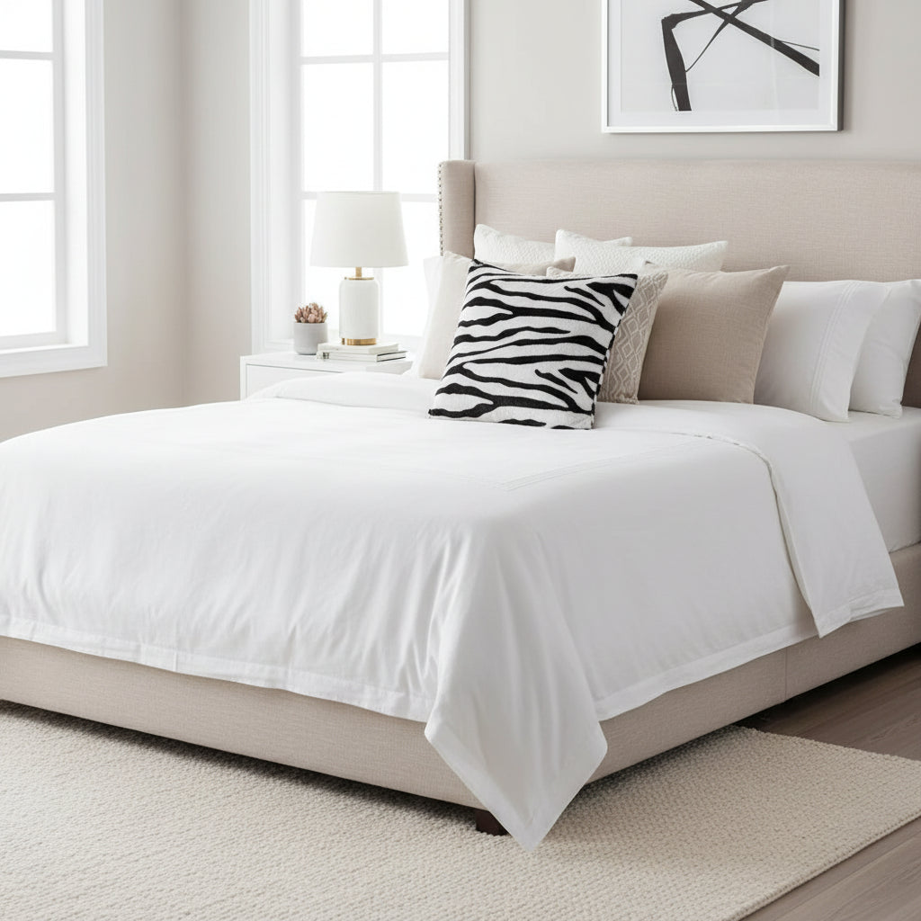 Luxury faux fur throw pillow cover with printed animal pattern in 43cm square size displayed on modern sofa for bedroom and living room decoration 5