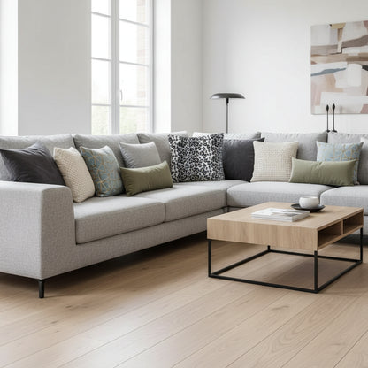 Luxury faux fur throw pillow cover with printed animal pattern in 43cm square size displayed on modern sofa for bedroom and living room decoration 7