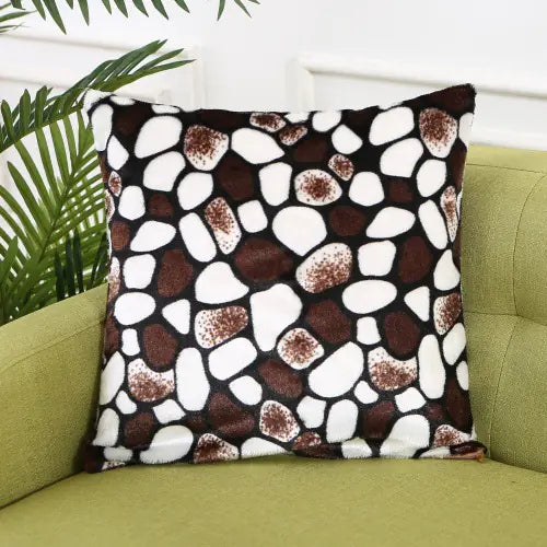 Luxury faux fur throw pillow cover with printed animal pattern in 43cm square size displayed on modern sofa for bedroom and living room decoration 8A