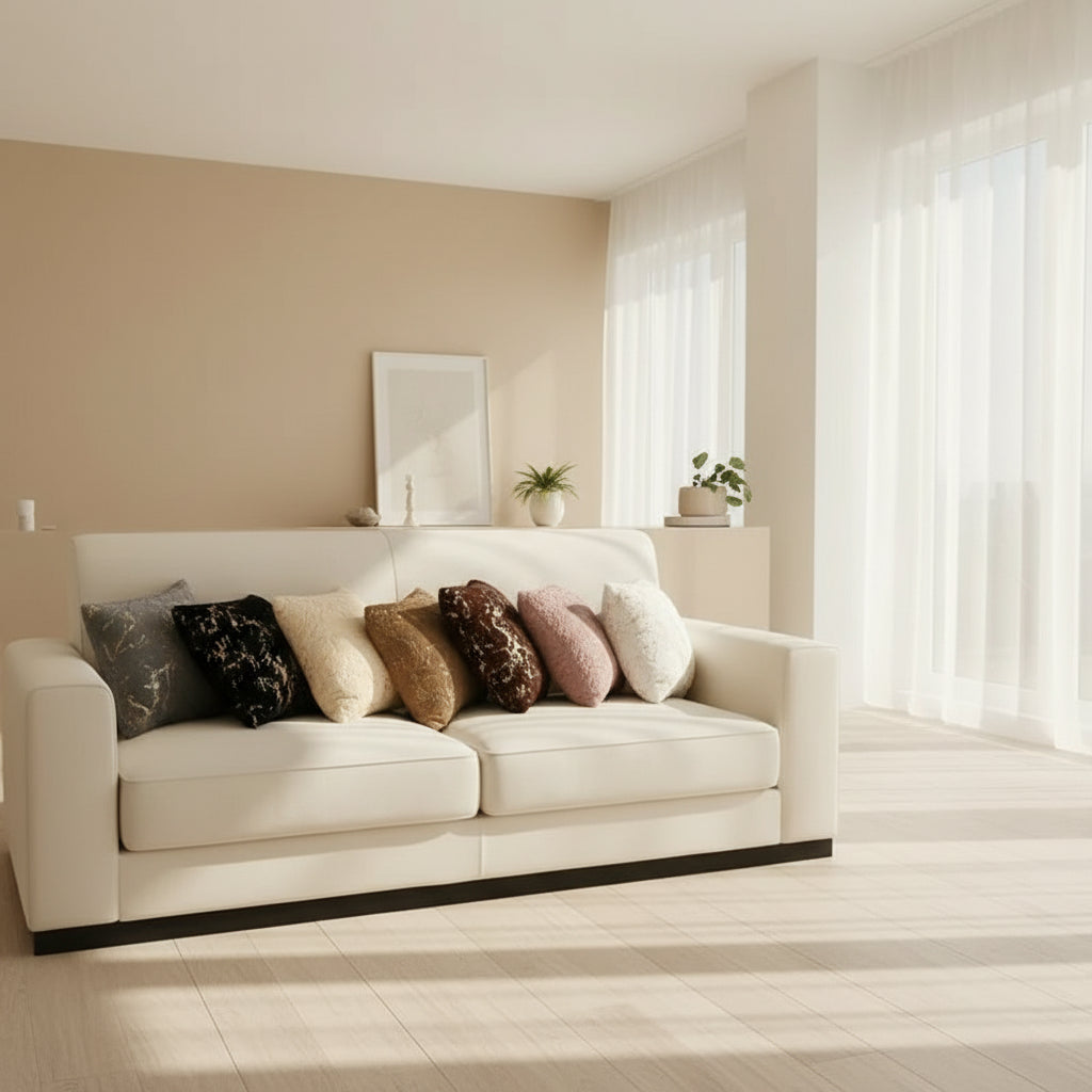 Luxury plush velvet cushion covers with gold trim detail in multiple designer colours for sofa and living room decor