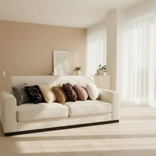 Luxury plush velvet cushion covers with gold trim detail in multiple designer colours for sofa and living room decor