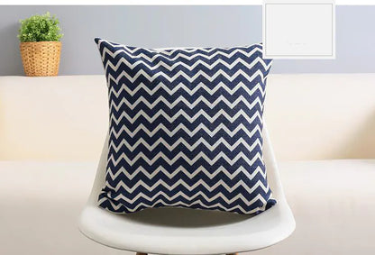 Mediterranean blue geometric pattern cotton linen cushion cover 45x45cm with navy accents for sofa decor 2