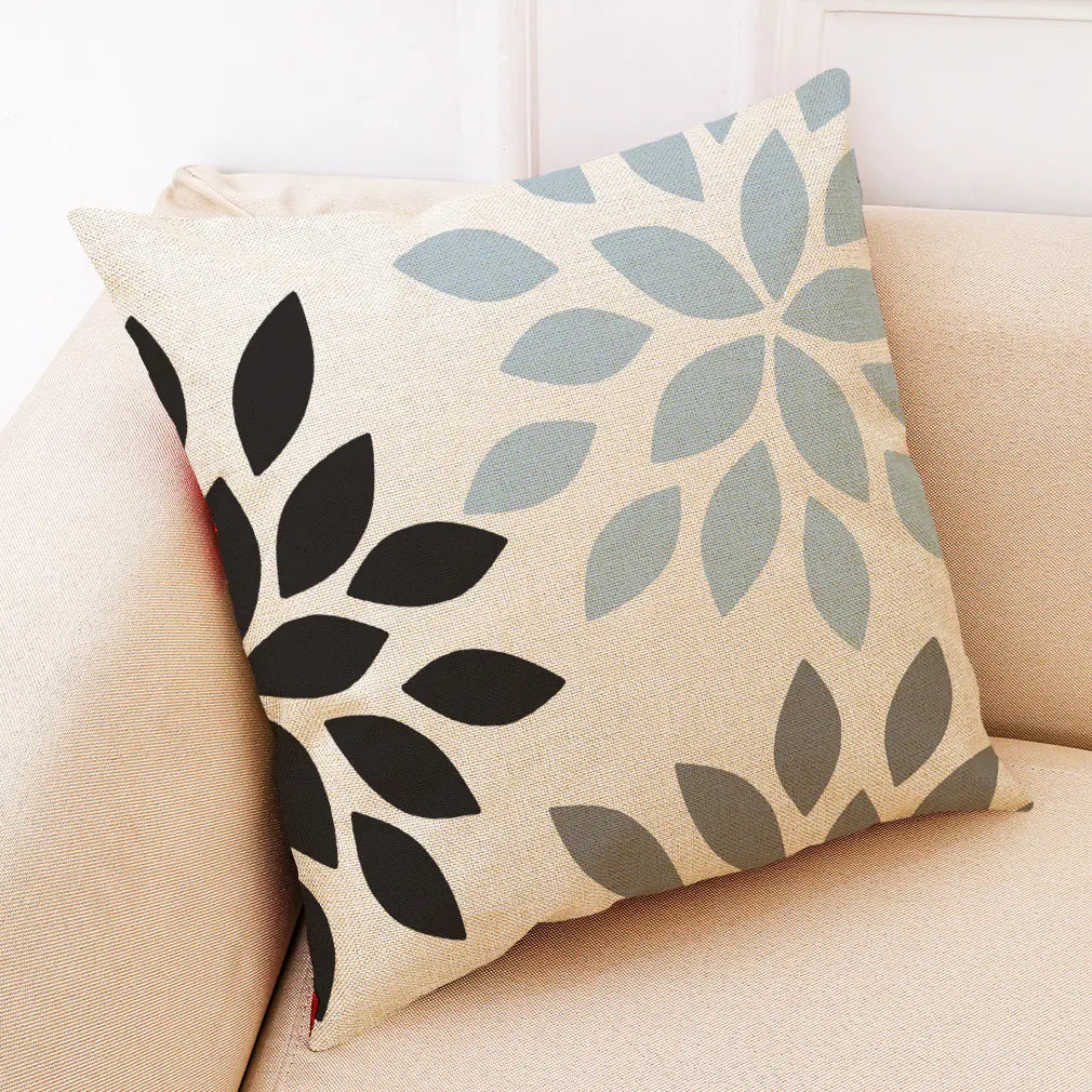 Modern geometric linen cushion cover 18x18 inches with hidden zipper for sofa couch and bed, decorative square cushion case in contemporary pattern for living room. Style 2A