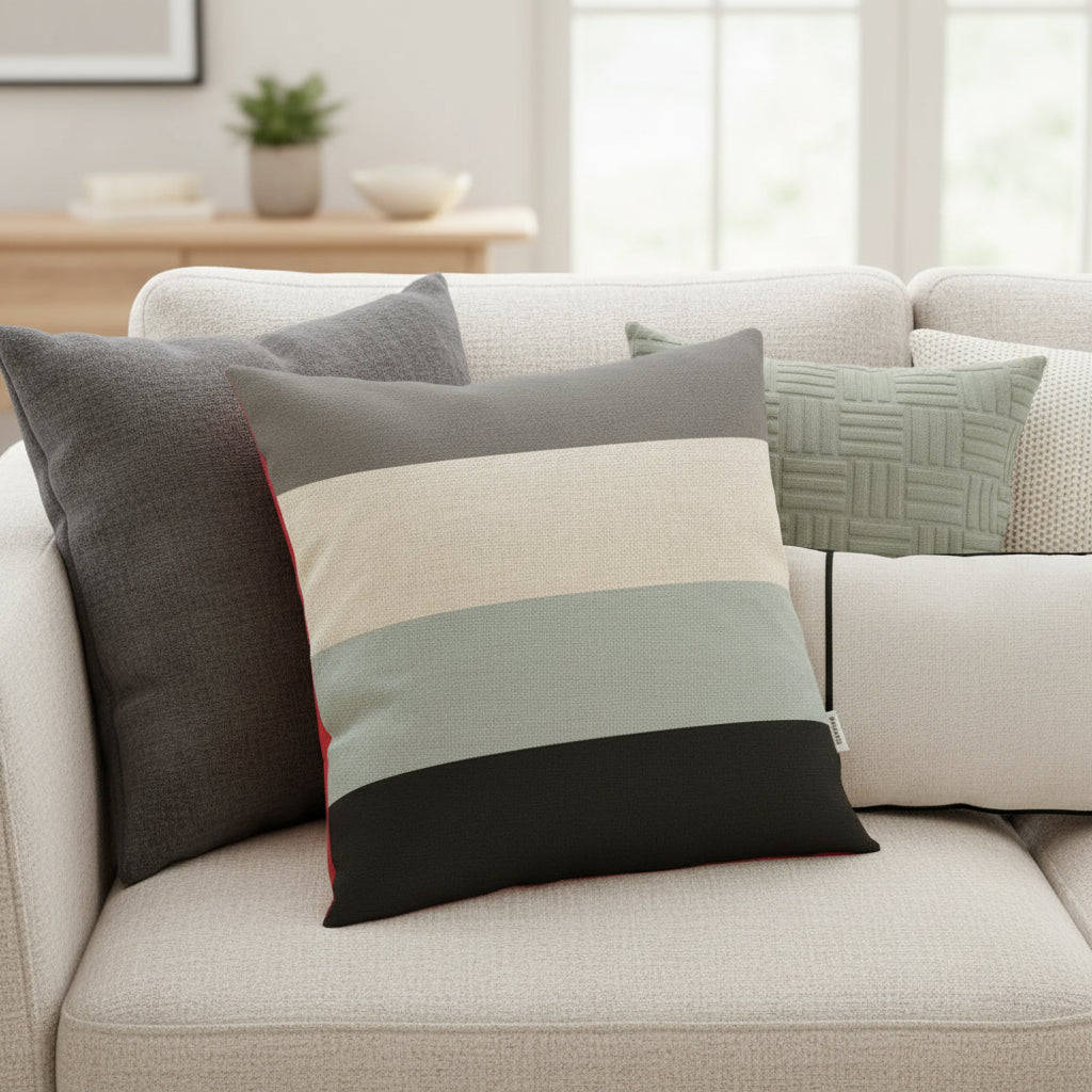 Modern geometric linen cushion cover 18x18 inches with hidden zipper for sofa couch and bed, decorative square cushion case in contemporary pattern for living room. Style 3