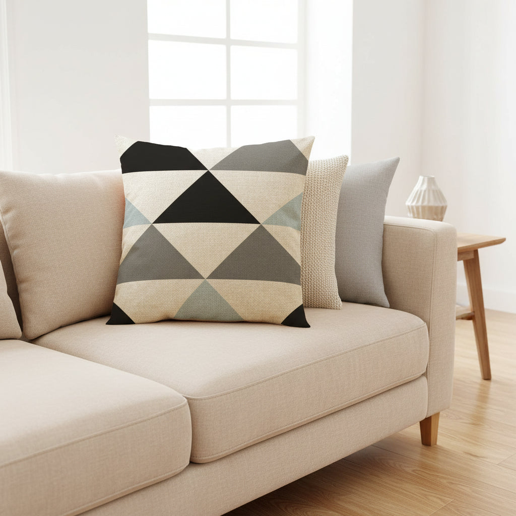 Modern geometric linen cushion cover 18x18 inches with hidden zipper for sofa couch and bed, decorative square cushion case in contemporary pattern for living room. Style 4