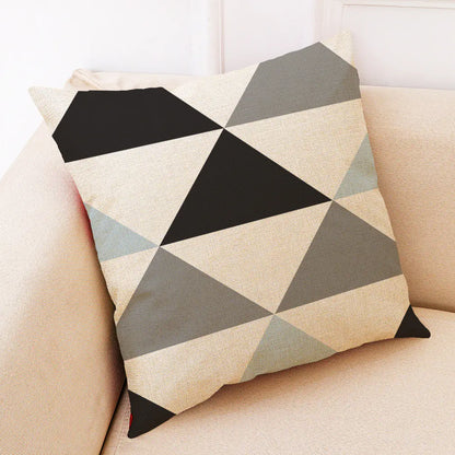 Modern geometric linen cushion cover 18x18 inches with hidden zipper for sofa couch and bed, decorative square cushion case in contemporary pattern for living room. Style 4A