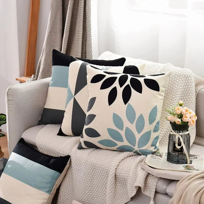 Modern geometric linen cushion covers 18x18 inches with hidden zipper for sofa couch and bed, decorative square cushion case in contemporary pattern for living room. 1