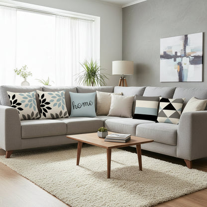 Modern geometric linen cushion covers 18x18 inches with hidden zipper for sofa couch and bed, decorative square cushion case in contemporary pattern for living room