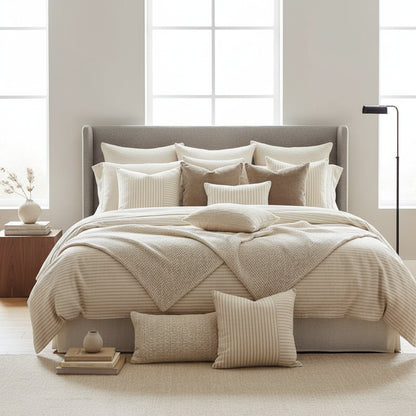 Modern striped cushion covers with stitching pattern in neutral colours for sofa and bedroom home decoration. 5