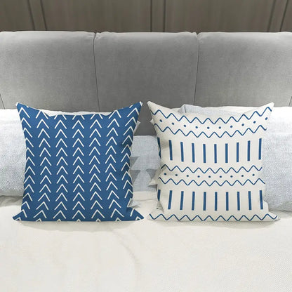 Light Blue Throw Pillow Covers 18x18, 4 Pack Cotton Linen Cushion Cases