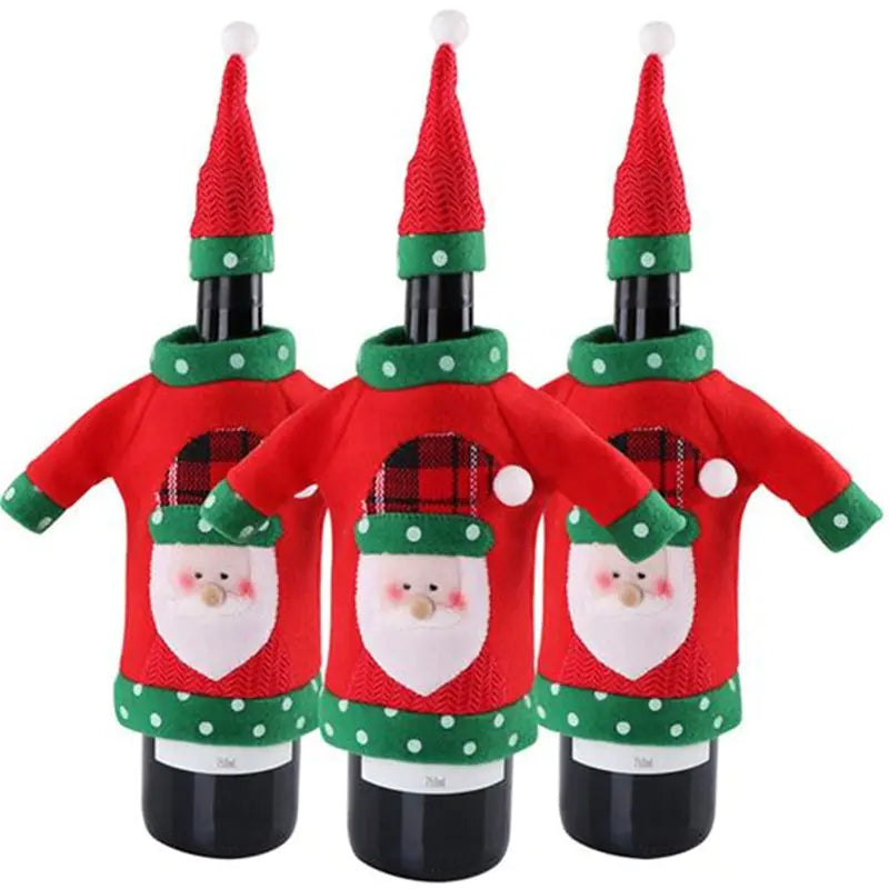 Red Christmas wine bottle cover with Santa embroidery decoration