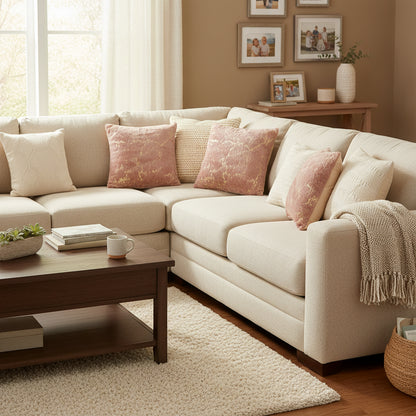 Rose Gold Luxury plush velvet cushion cover with gold trim detail for sofa and living room decor