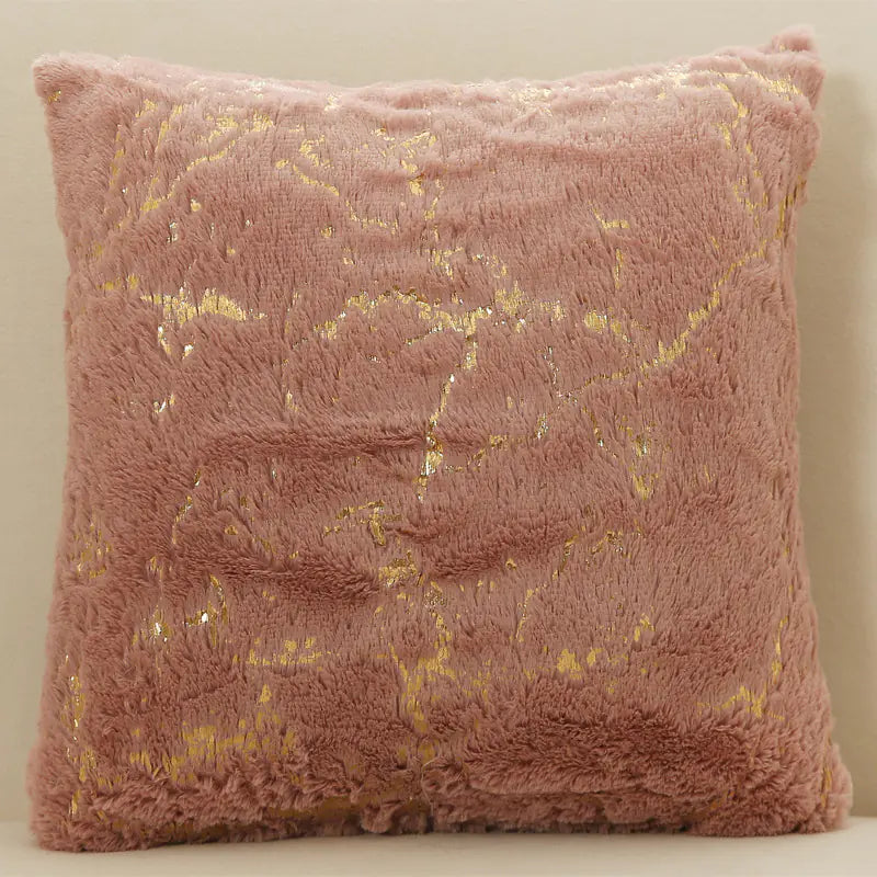 Rose Gold Luxury plush velvet cushion cover with gold trim detail for sofa and living room decor A