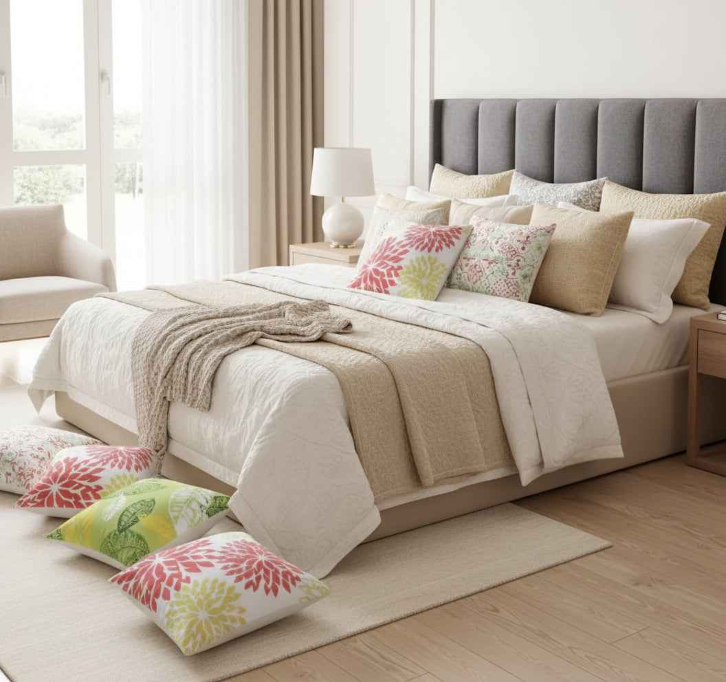 Set of 4 modern cushion covers, geometric designer inspired styled pillow cases for sofa and living room decoration. 4