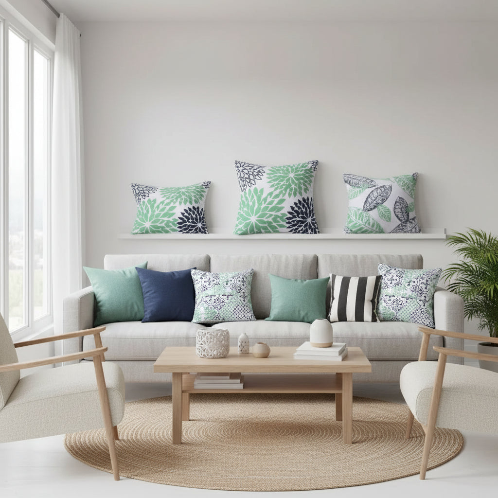 Set of 4 modern cushion covers, geometric designer inspired styled pillow cases for sofa and living room decoration. 6