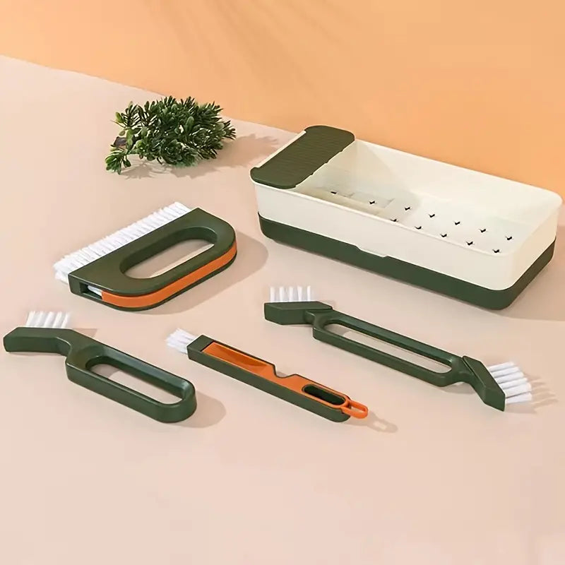 Set of 4 piece crevice cleaning brush set with specialized gap cleaning tools for hard to reach areas and detail cleaning