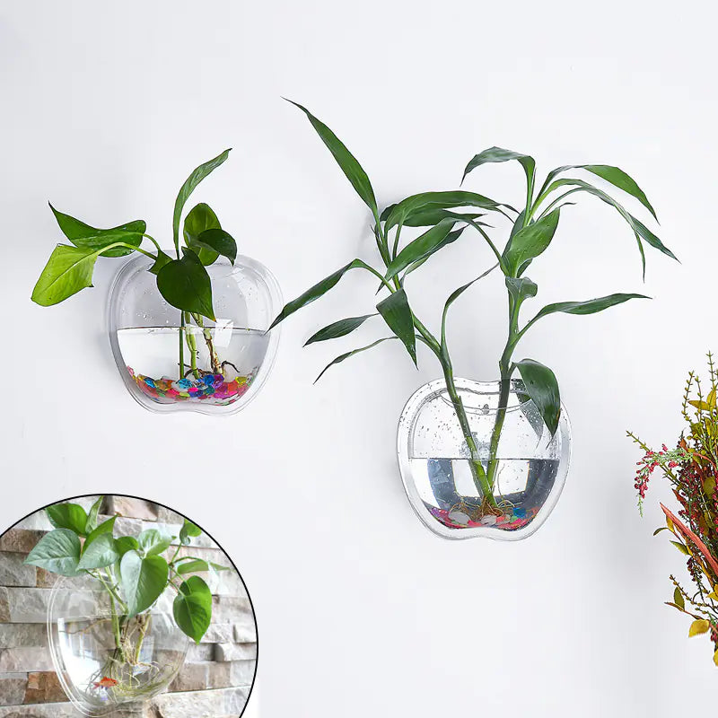 Set of two modern wall planter 21x23cm in contemporary design for hanging plants and indoor vertical gardening home decor on a light grey background