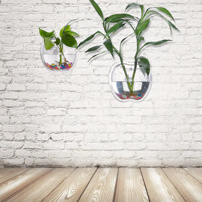 Two modern wall planter 21x23cm in contemporary design for hanging plants and indoor vertical gardening home decor against a white brick wall.
