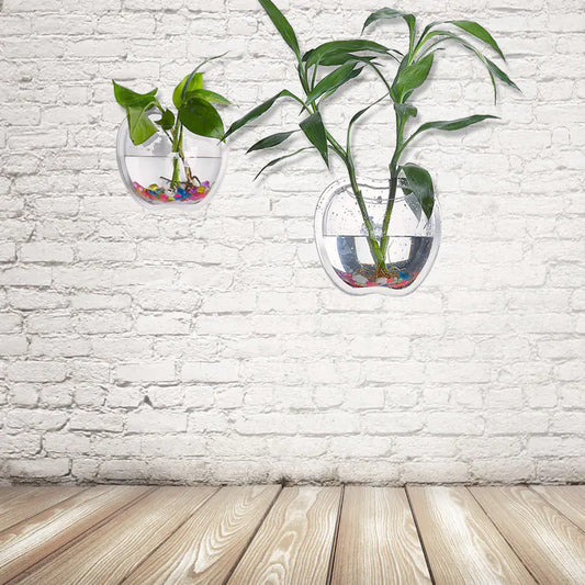 Two modern wall planter 21x23cm in contemporary design for hanging plants and indoor vertical gardening home decor against a white brick wall.
