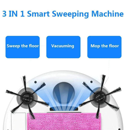 Ultra slim white robot vacuum cleaner showcasing the cleaning components on a white background