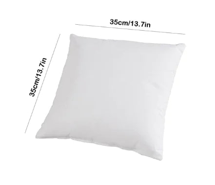Ultra soft white cushion insert with high elastic PP cotton filling and brushed fabric cover for superior comfort and support with 35cm x 35cm dimensions labelled on a white background