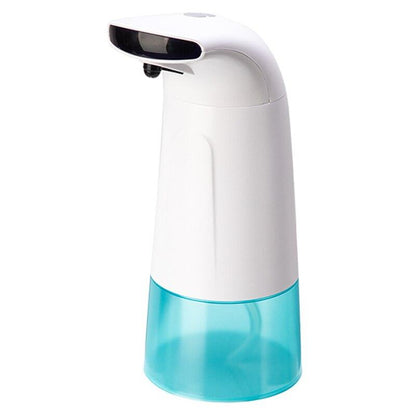 White and blue soap dispenser on a white background