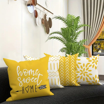 Yellow linen geometric pattern decorative pillow covers 18x18 inches for sofa couch bed modern home decor 2