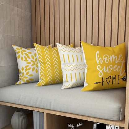 Yellow linen geometric pattern decorative pillow covers 18x18 inches for sofa couch bed modern home decor 3