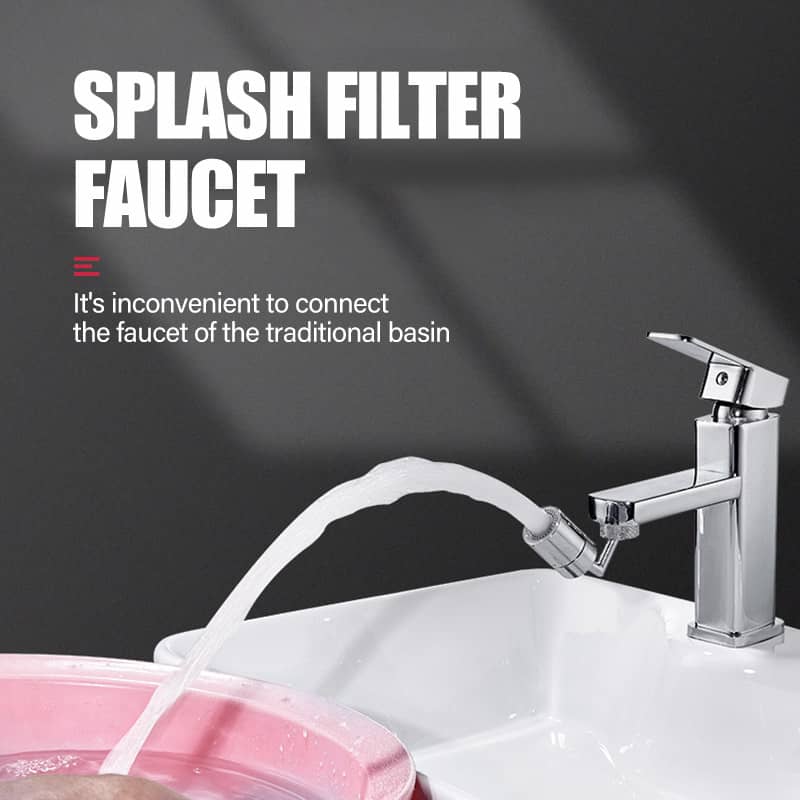Universal rotating faucet splash guard filter on a black background